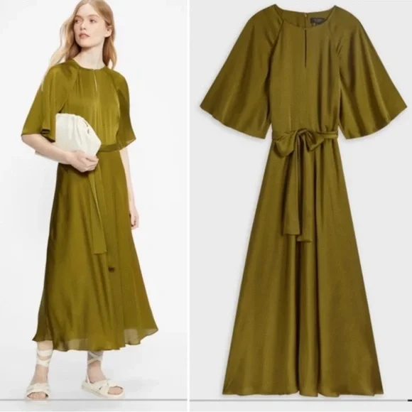 Ted Baker HARIIET Midi Dress In Khaki Green Size 1 / S - Picture 3 of 15